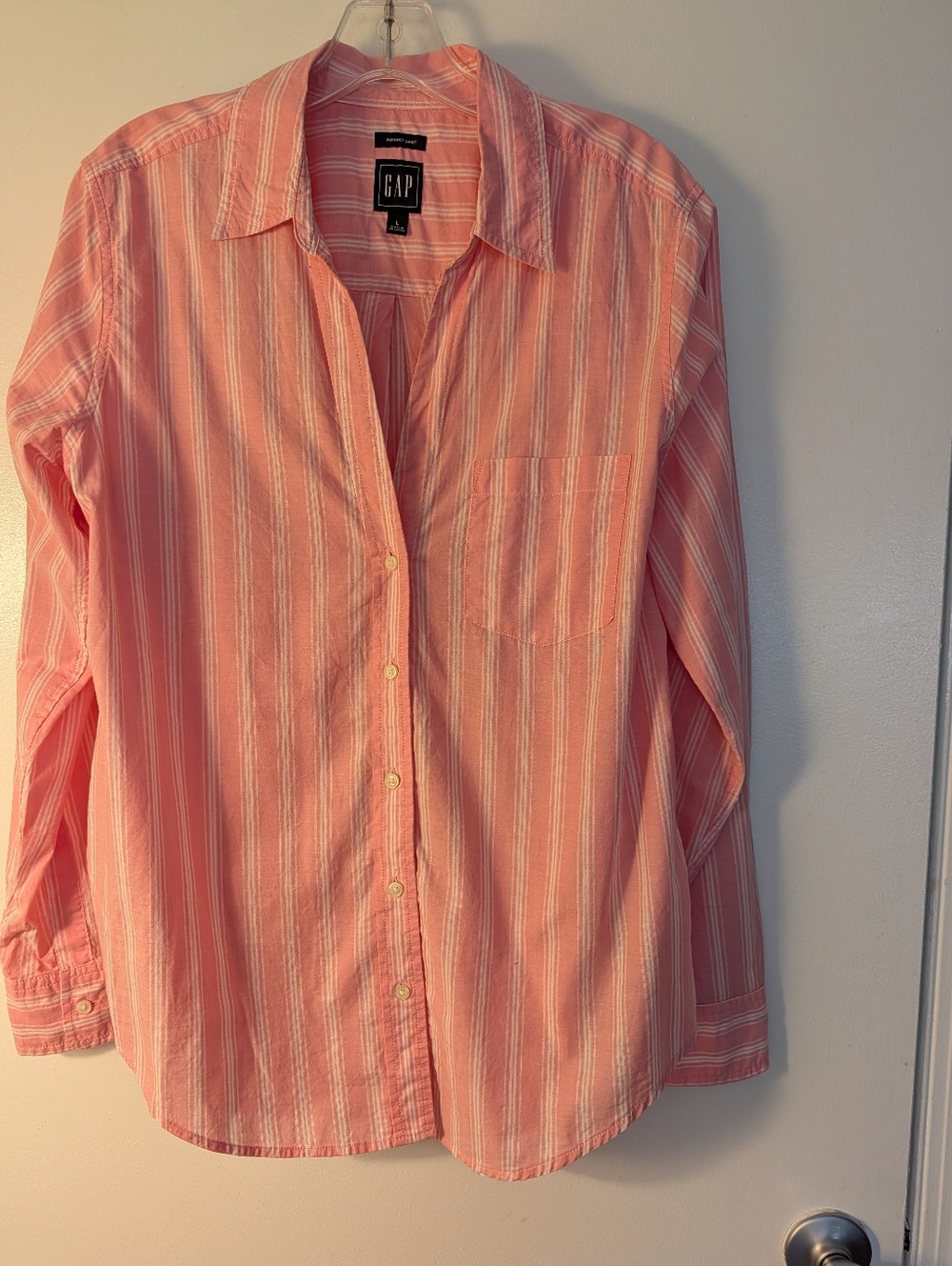 GAP Perfect Shirt Pink Striped Button-Front Size Large